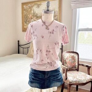 pink floral sweater  Y2K pink floral knit tee Laura Scott size small